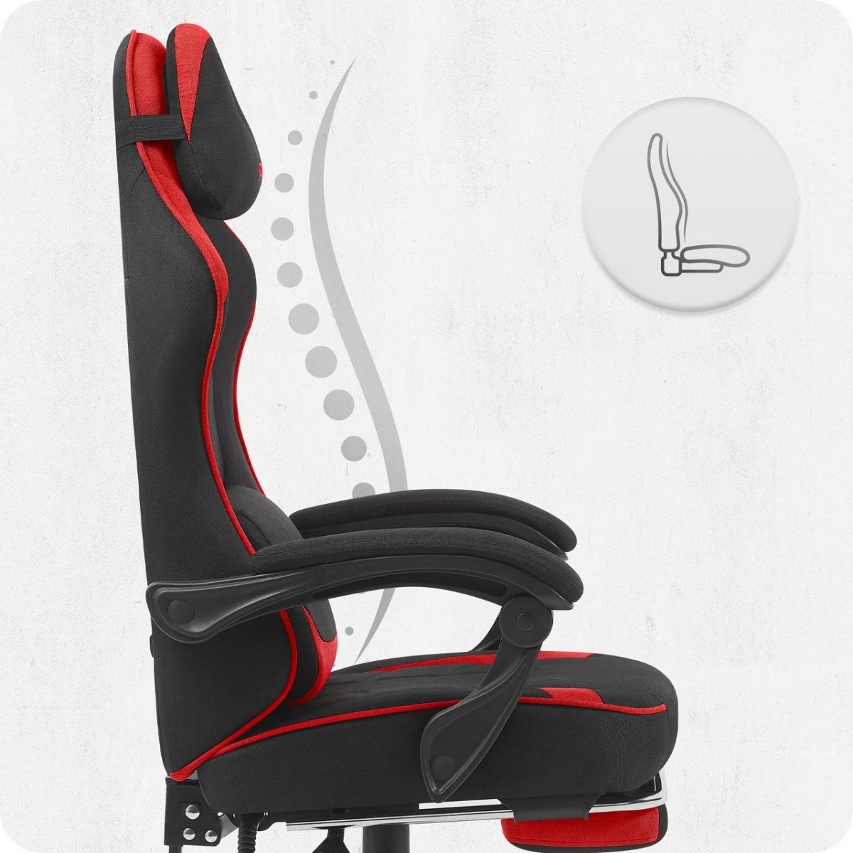 Геймерське крісло Cabro C504 BLACK RED тканина Чорно-Червоний кольору потужний стиль та комфорт для захоплюючих ігор - Зображення 8