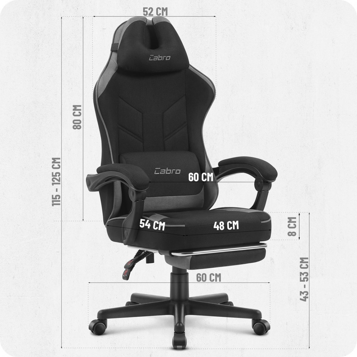 Ігрове крісло CABRO C504 FABRIC чорно-сіра тканина стильний дизайн та комфорт - Зображення 10