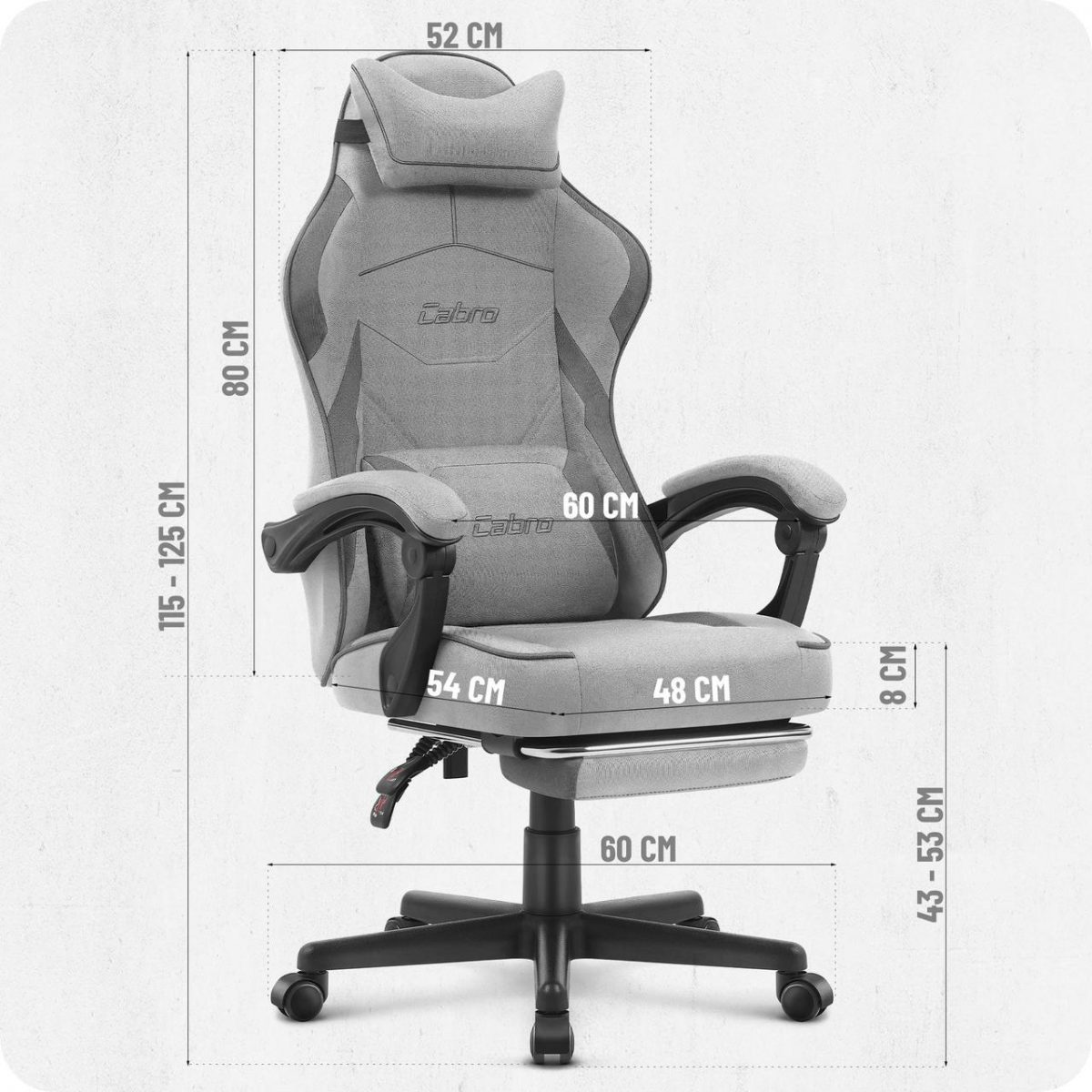 Ігрове крісло Cabro C502 fabric Колір: сіро-чорний комфорт та стиль для геймерів - Зображення 5