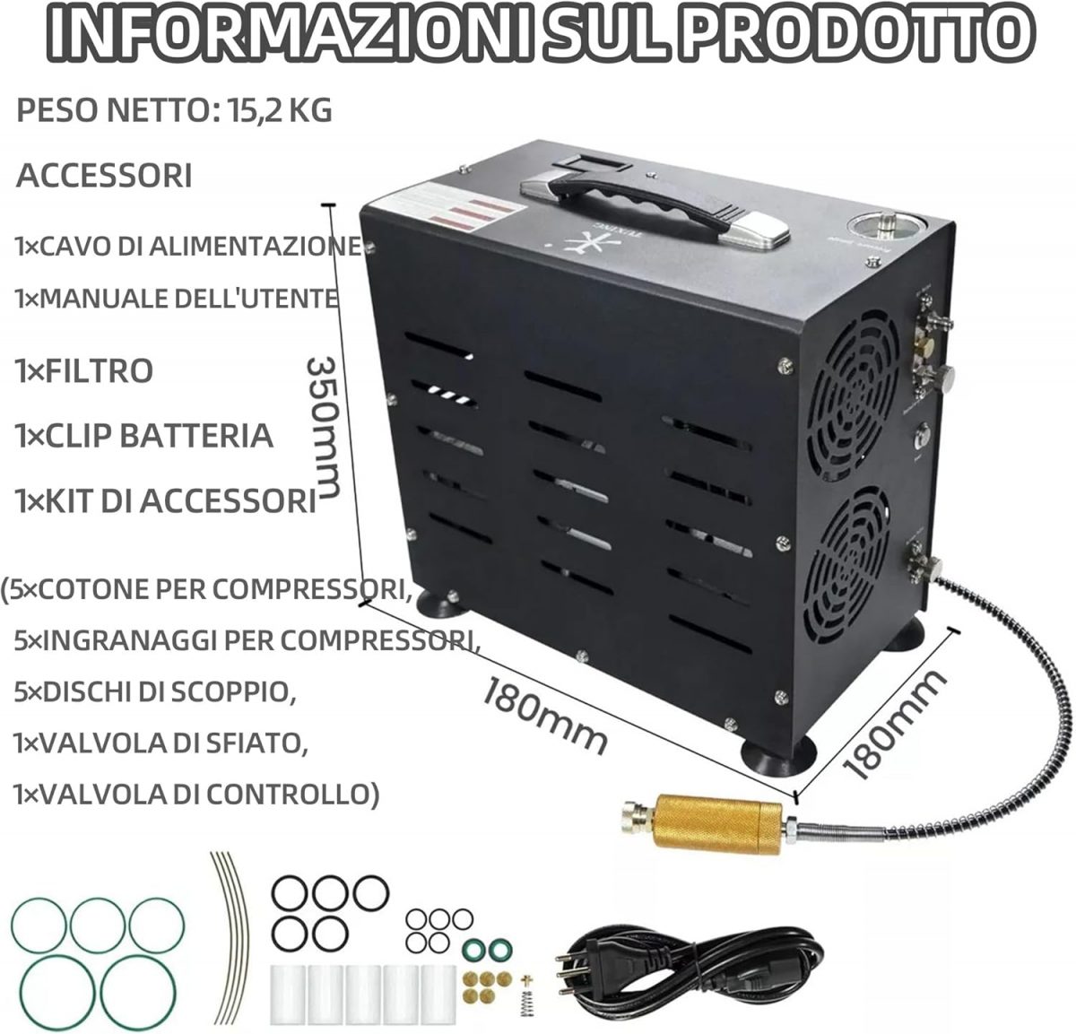 Портативний компресор TUXING TXEDB062 300 бар PCP 800 Вт - Зображення 2