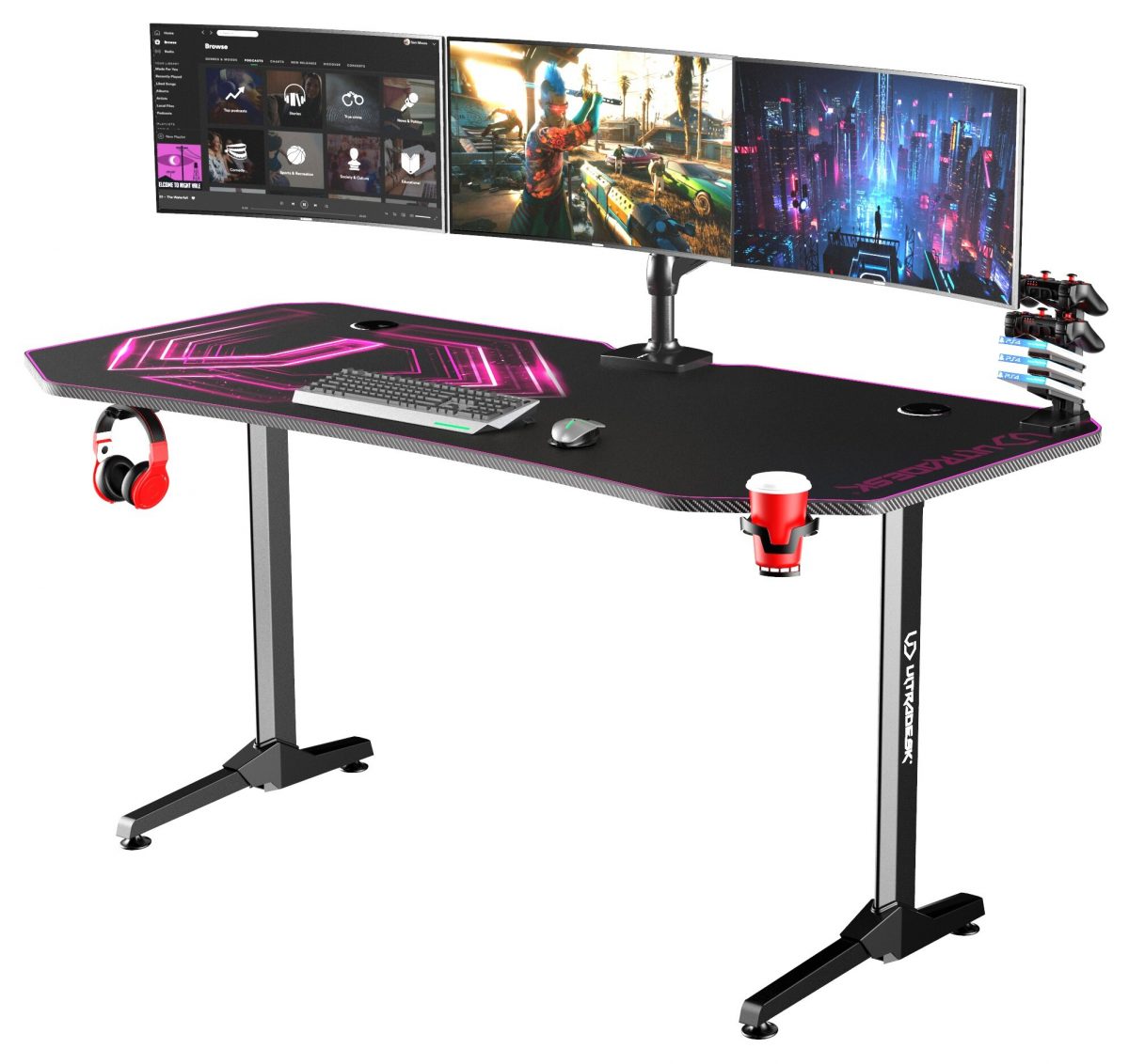 Комфортний ігровий комп'ютерний стіл ULTRADESK FRAG XXL Pink 160x75 см - Зображення 3
