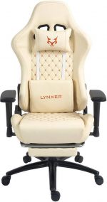 Комфортне геймерське крісло Lynxer Prestige. Бежеве з екошкіри - Зображення 4