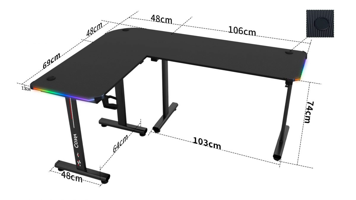 Геймерський стіл Cobra CRF4552RGB Black – чорний стіл з RGB підсвіткою для справжніх геймерів - Зображення 4
