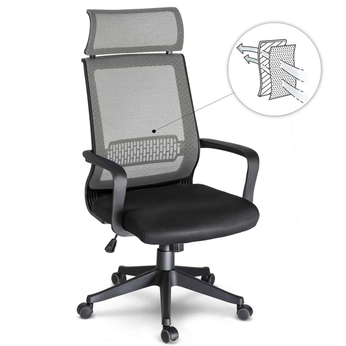 Комфортне мікросітчасте поворотне офісне крісло з механізмом TILT Nosberg - Зображення 7