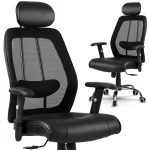 Комфортне офісне шкіряне крісло з мікросіткою Монако чорне