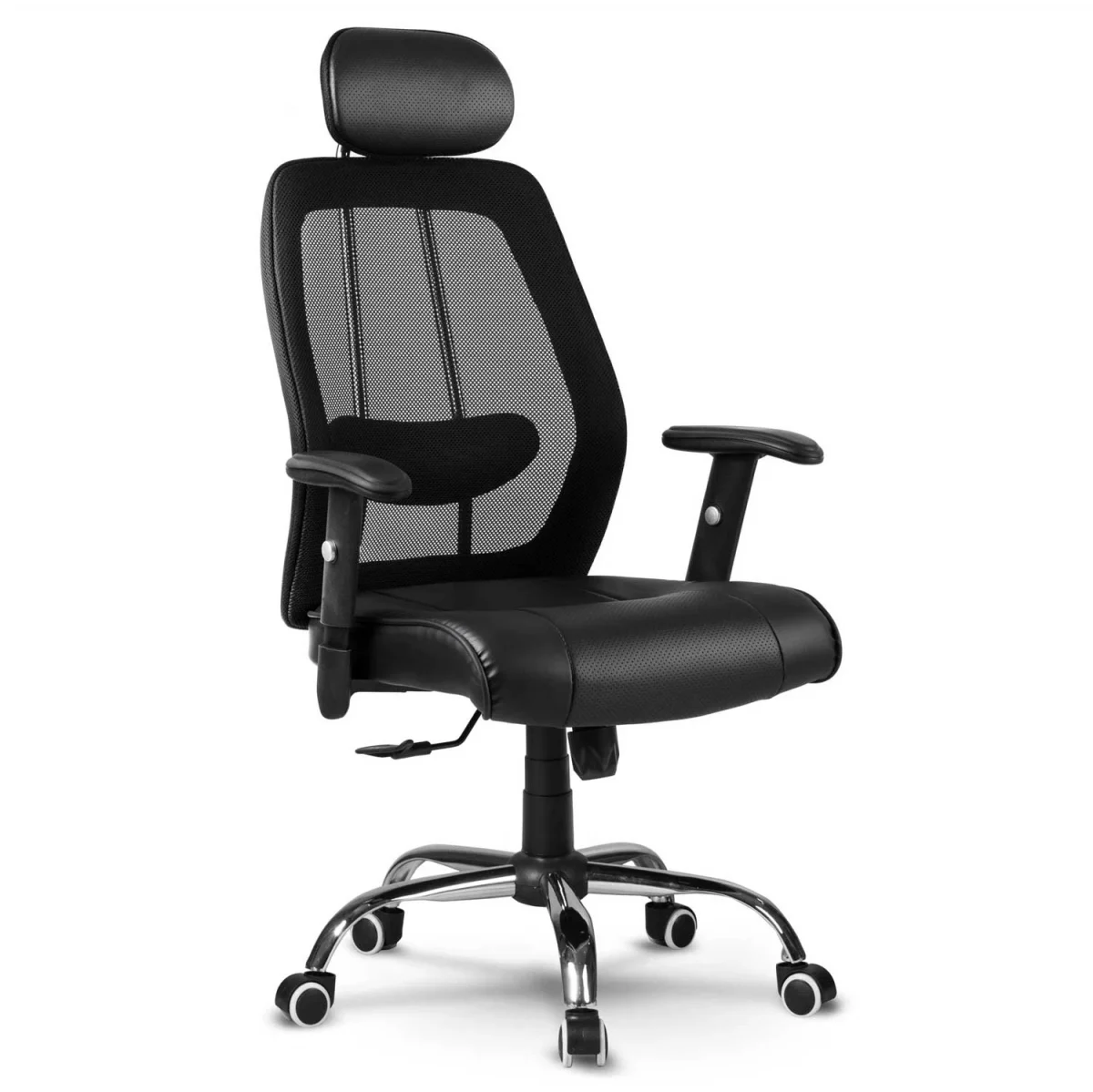 Комфортне офісне шкіряне крісло з мікросіткою Монако чорне - Зображення 2