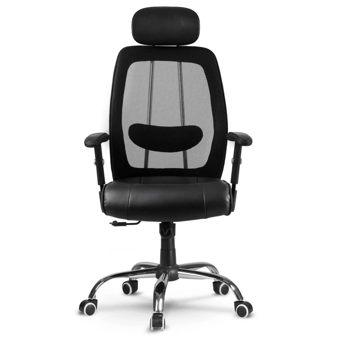 Комфортне офісне шкіряне крісло з мікросіткою Монако чорне - Зображення 6