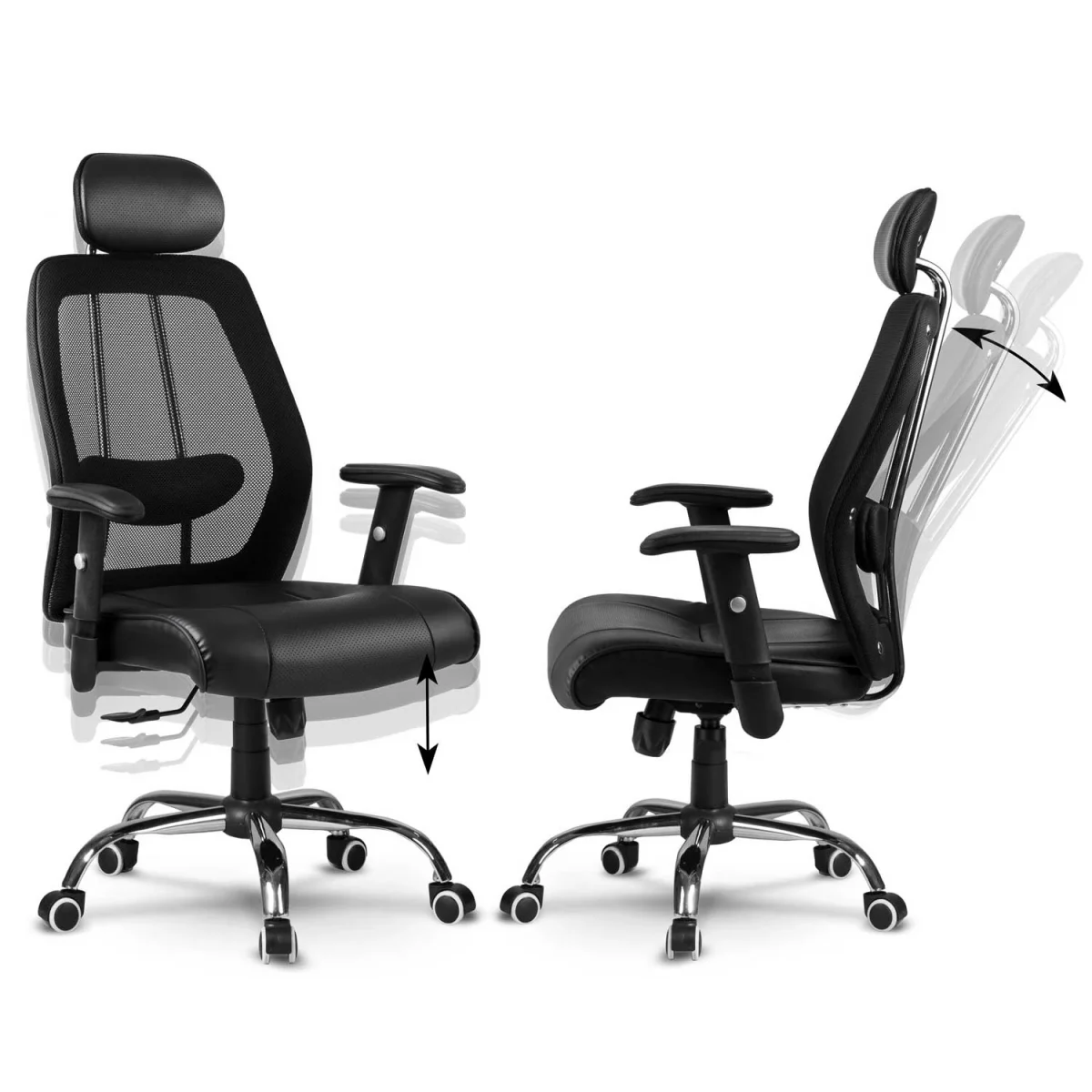 Комфортне офісне шкіряне крісло з мікросіткою Монако чорне - Зображення 8