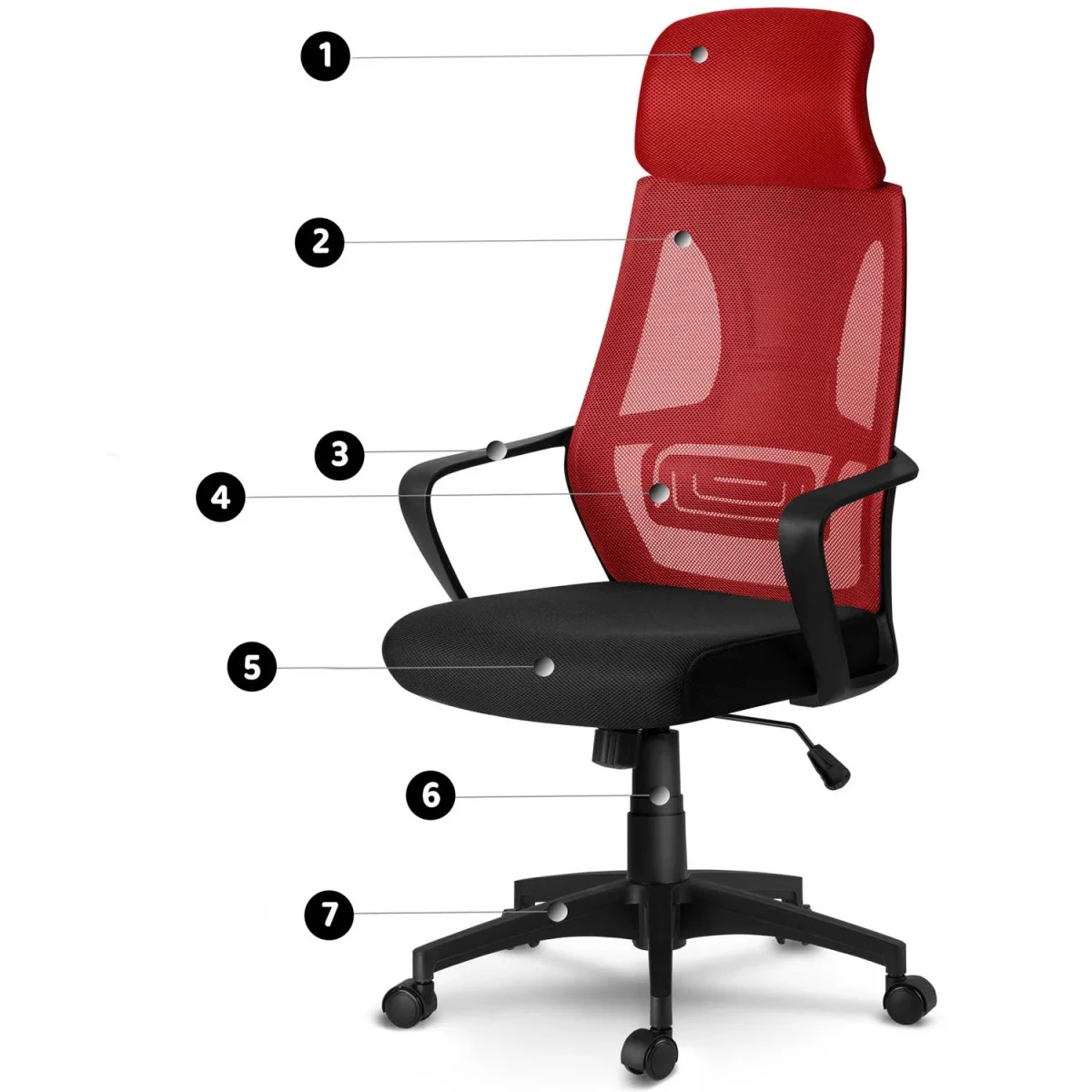 Крісло офісне з мікросітки Прага червоно-чорне - Зображення 7