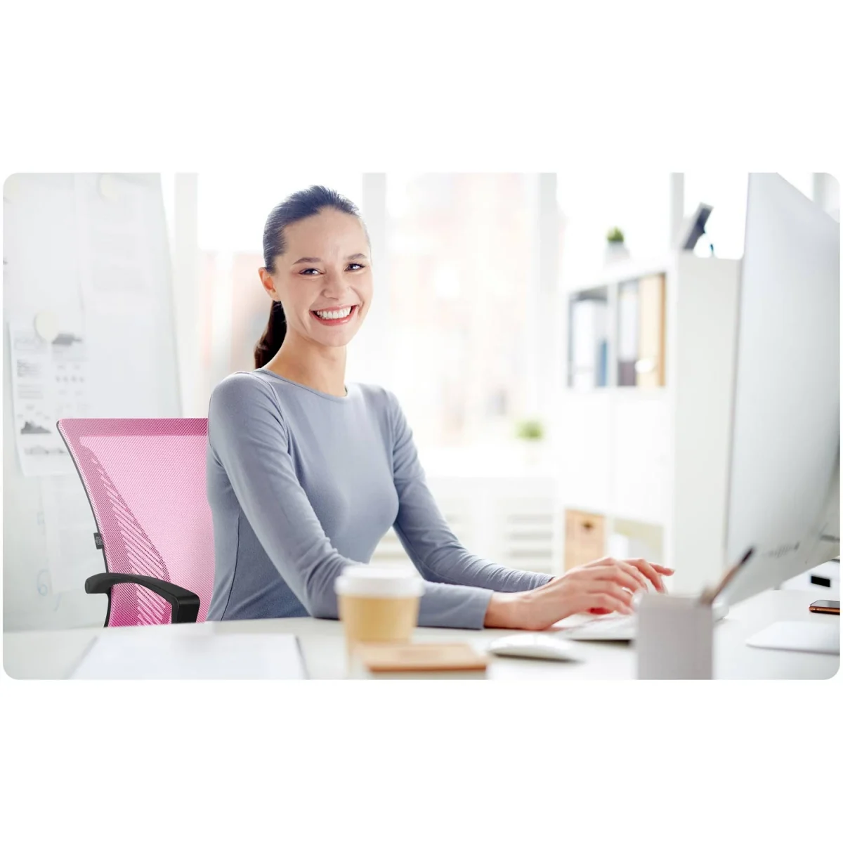 Офісне крісло Sofatel Gontia рожеве з мікросітки - Зображення 11