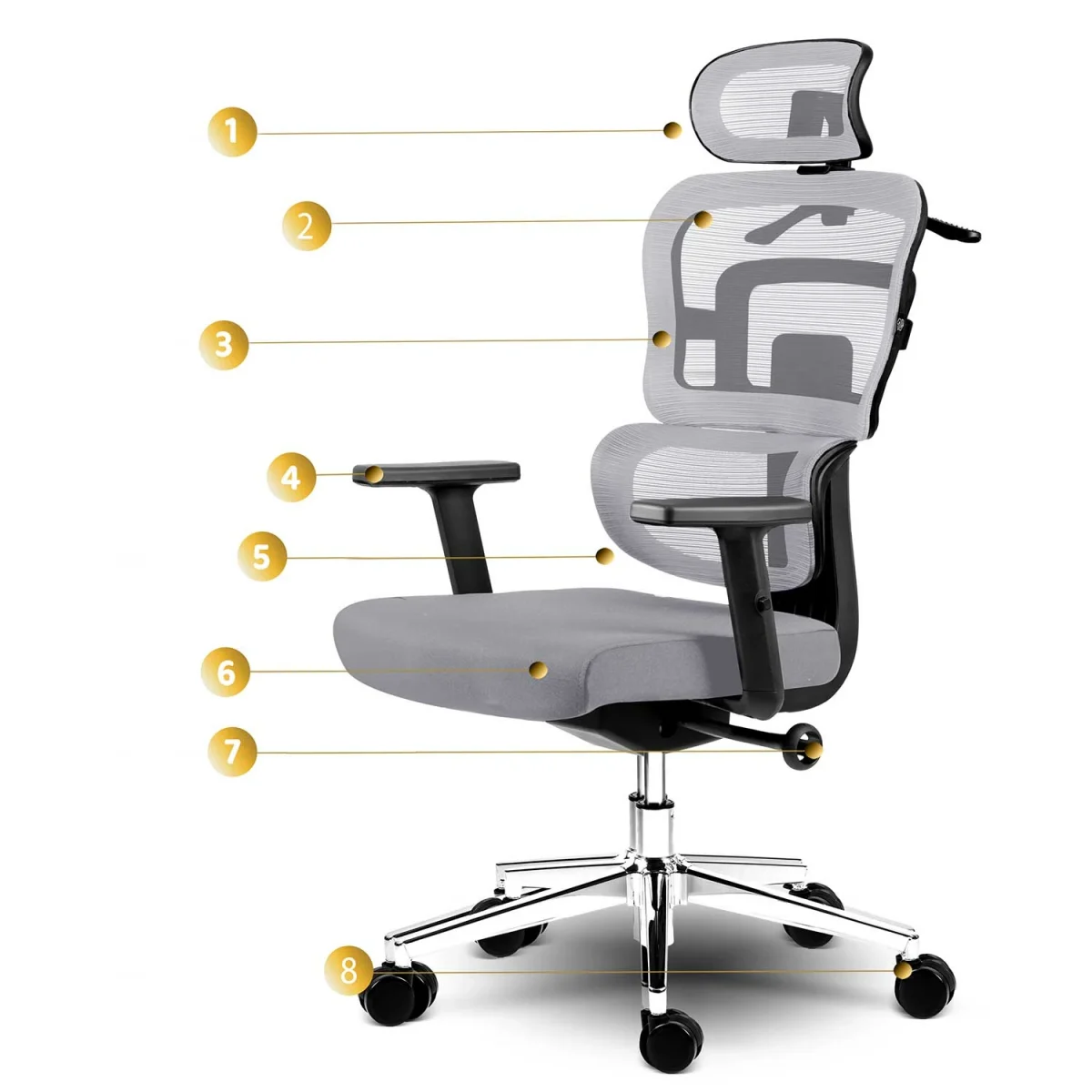 Офісне крісло Sofotel Nicea сіре з мікросітки для тривалих сесій - Зображення 10