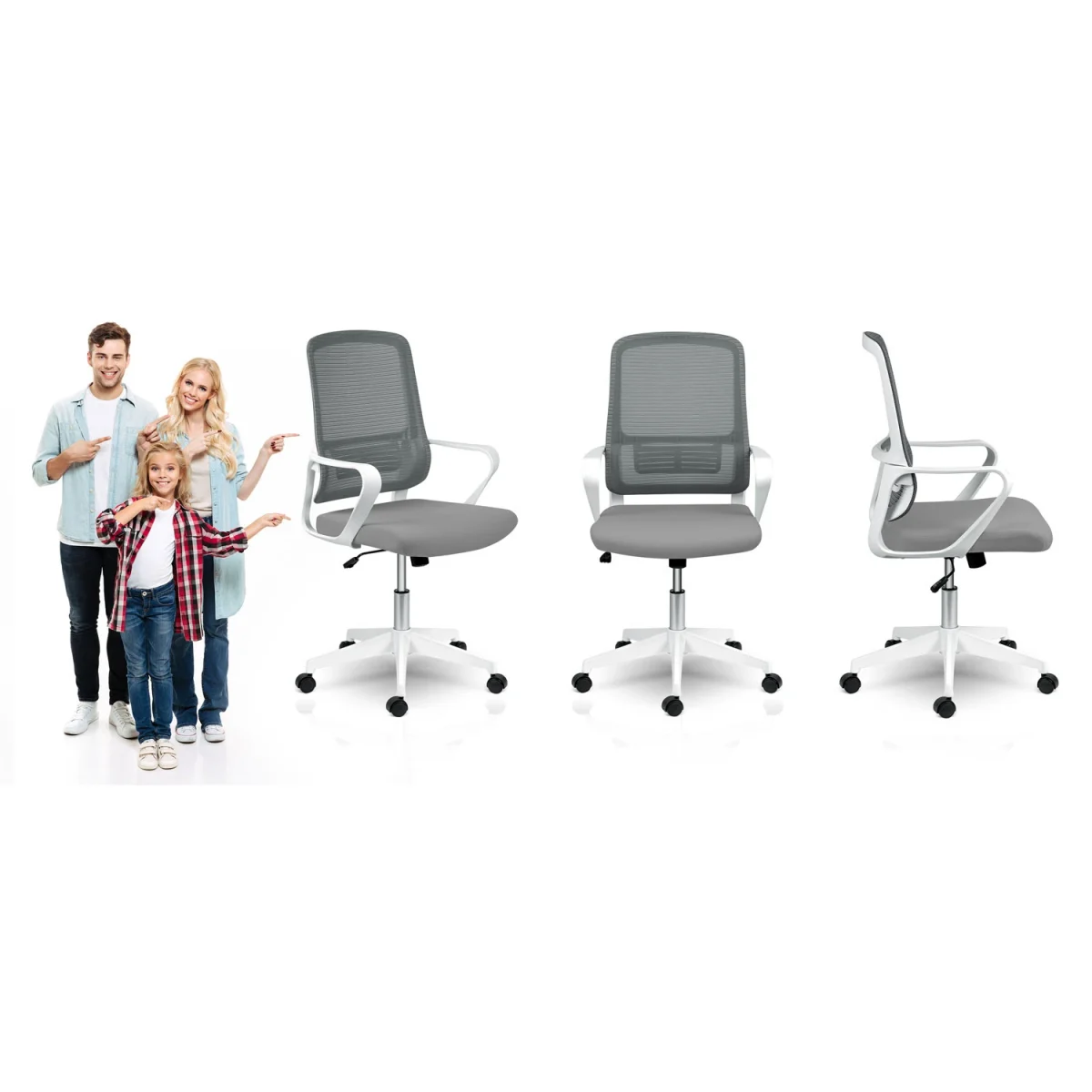 Офісне крісло Sofotel Wizo сіро-біле з мікросітки - Зображення 12