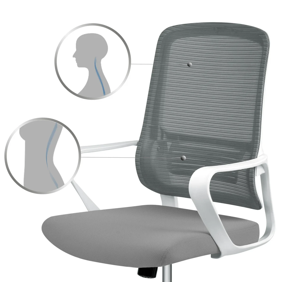 Офісне крісло Sofotel Wizo сіро-біле з мікросітки - Зображення 13