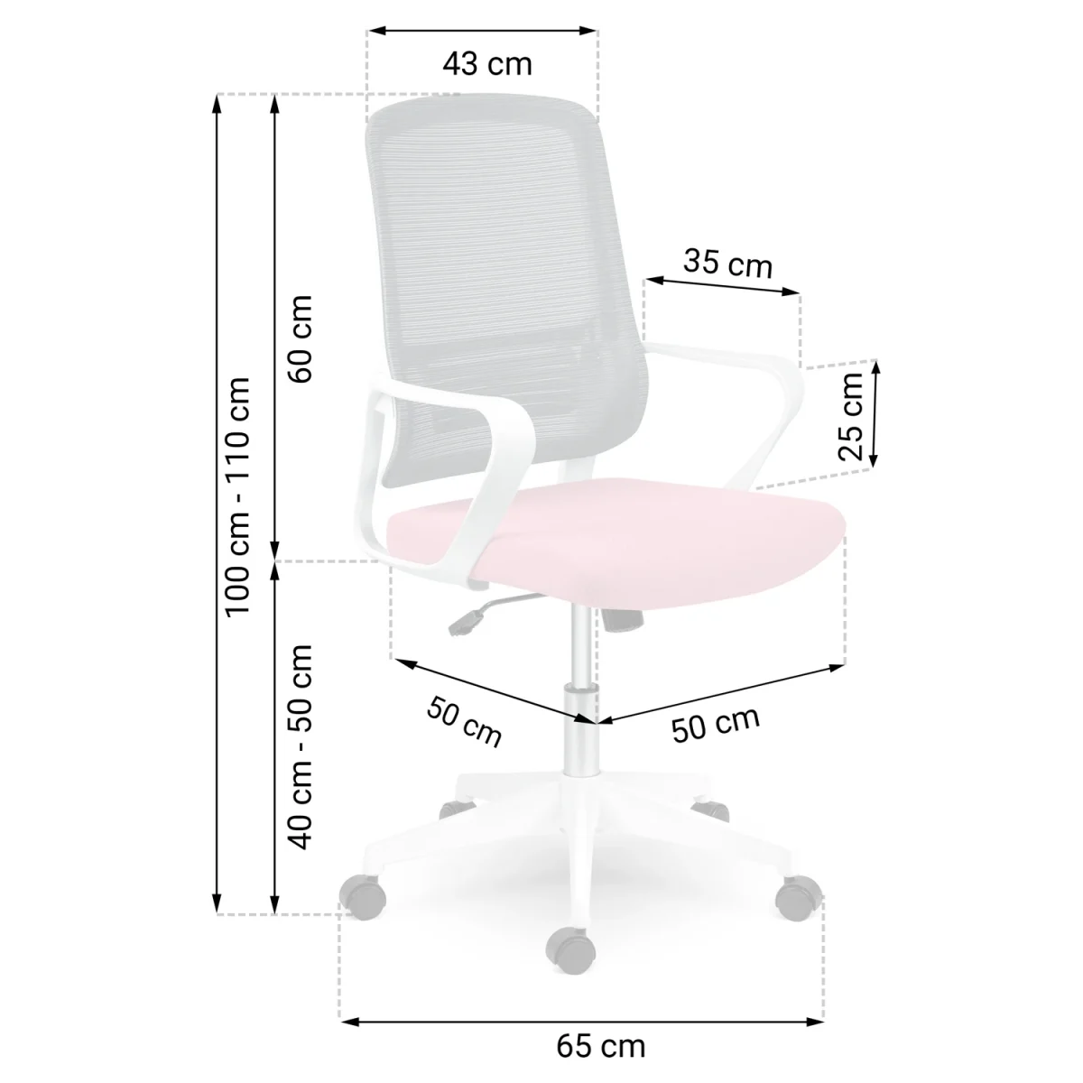 Стильне офісне крісло Sofotel Wizo з мікросітки біло-рожеве - Зображення 6