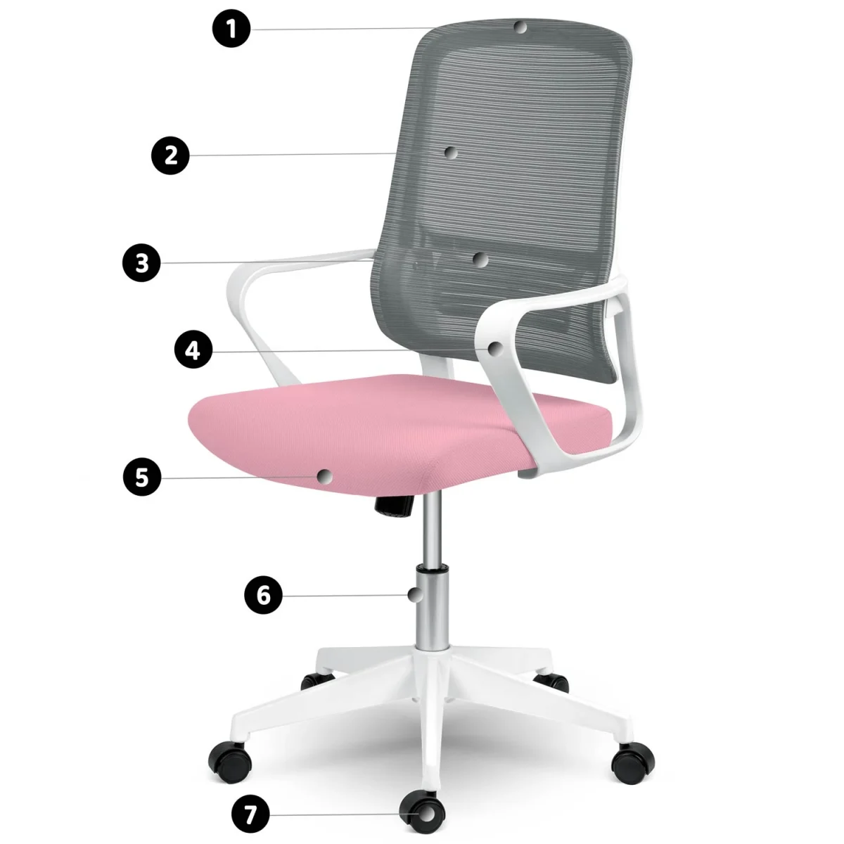 Стильне офісне крісло Sofotel Wizo з мікросітки біло-рожеве - Зображення 7