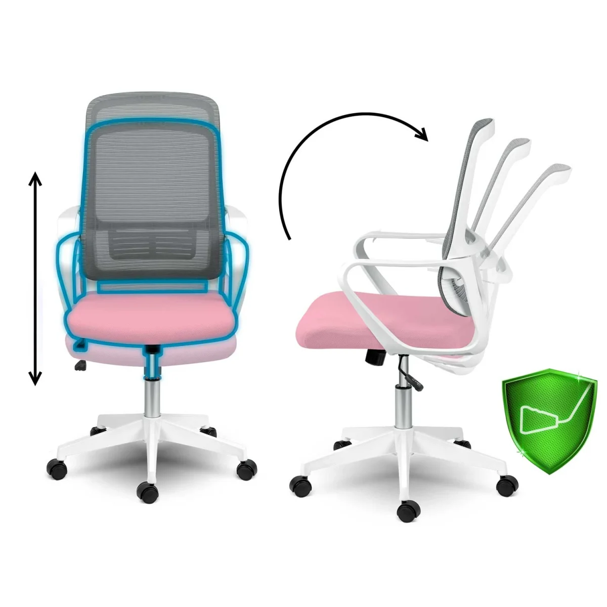 Стильне офісне крісло Sofotel Wizo з мікросітки біло-рожеве - Зображення 10