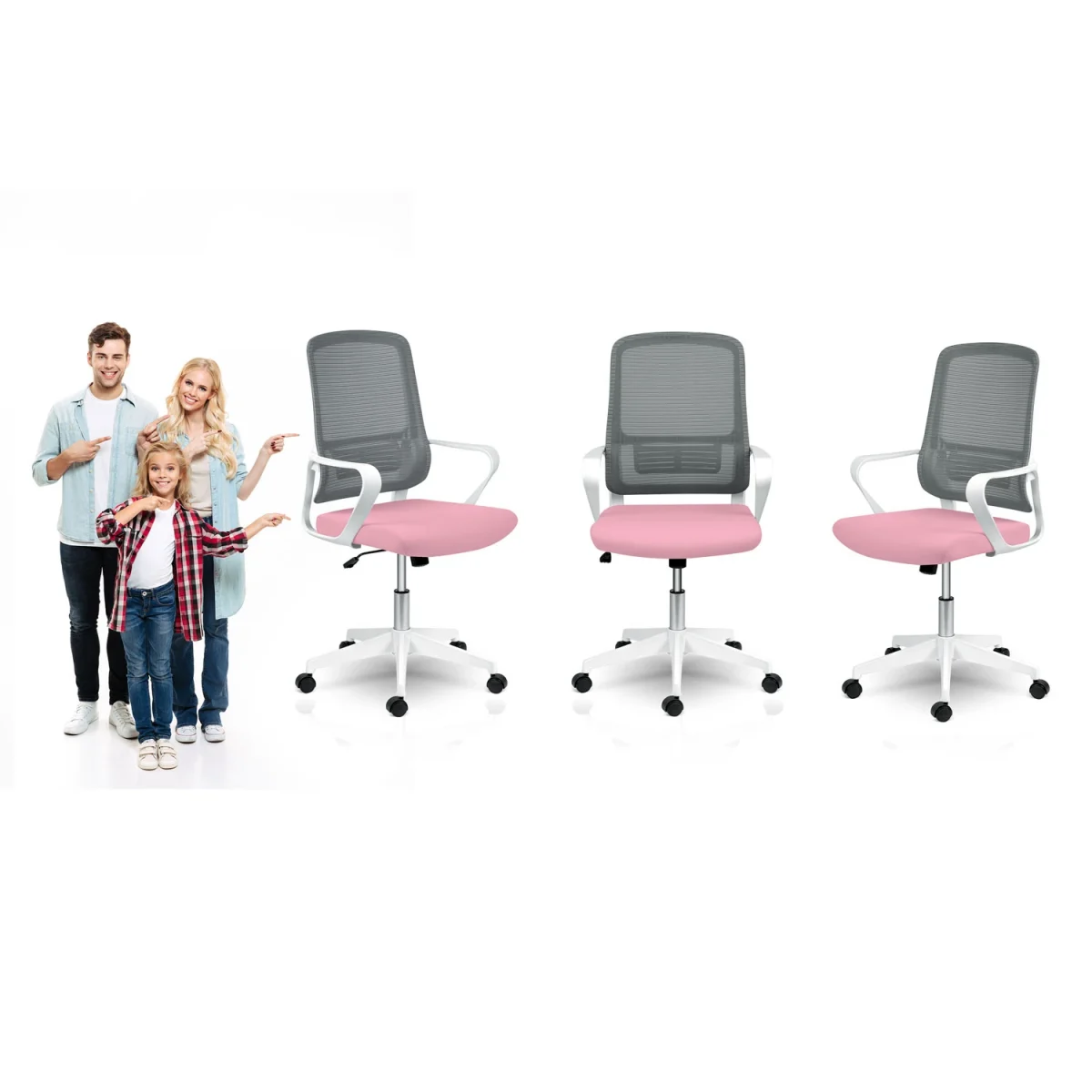 Стильне офісне крісло Sofotel Wizo з мікросітки біло-рожеве - Зображення 11