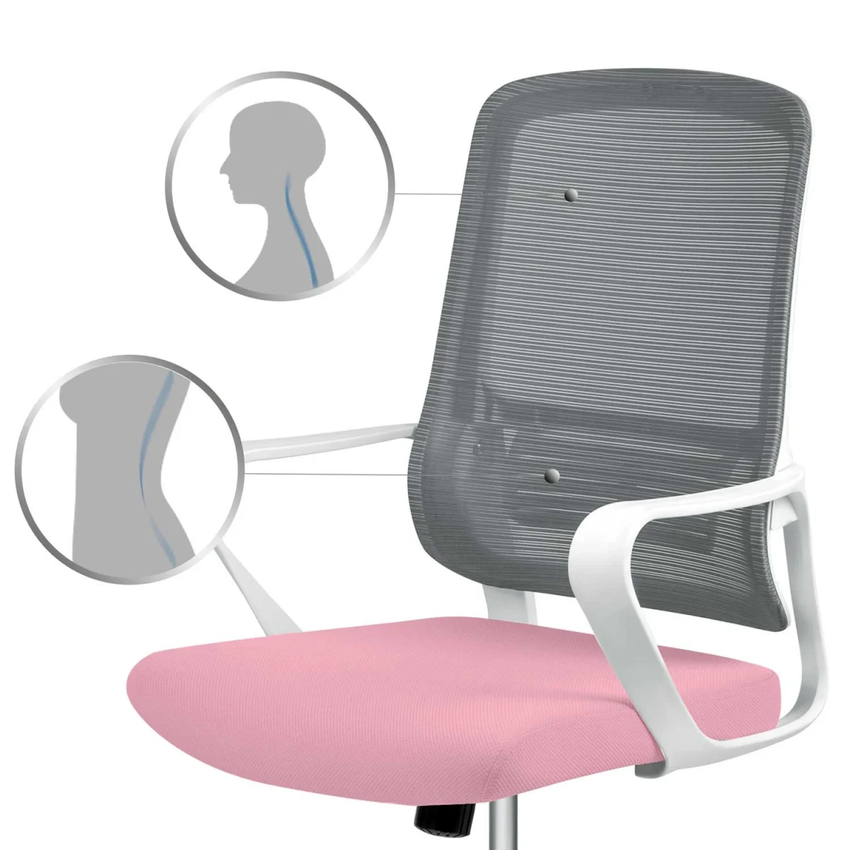 Стильне офісне крісло Sofotel Wizo з мікросітки біло-рожеве - Зображення 12