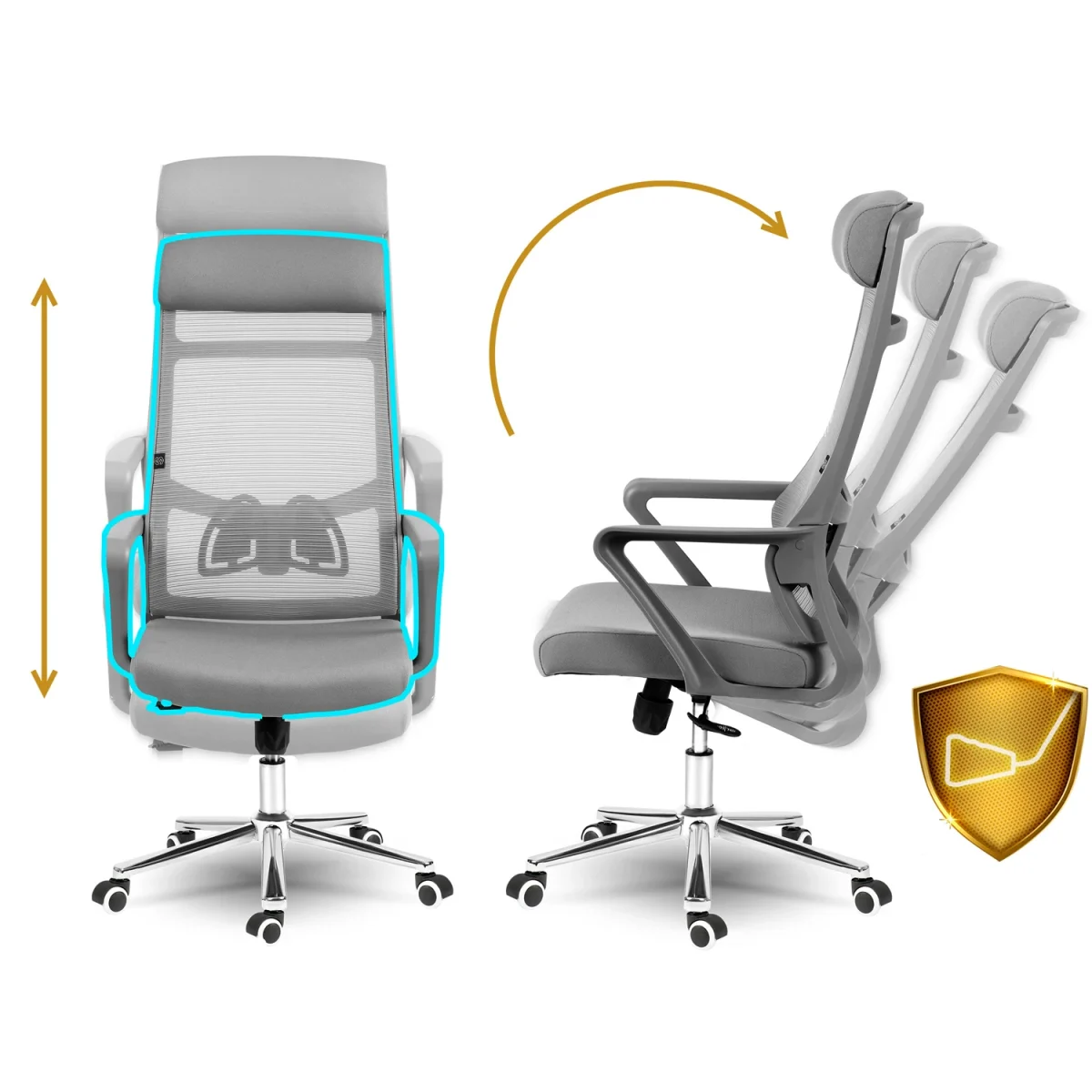 Офісне геймерське крісло Sofotel Brema сіре з мікросітки для тривалих сесій - Зображення 5