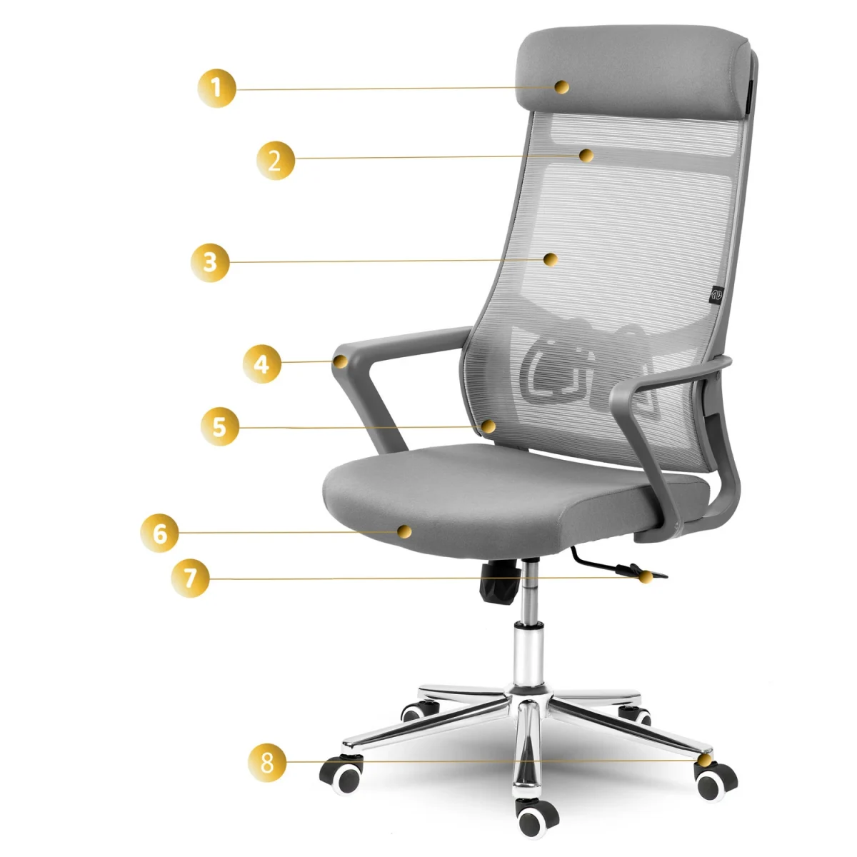 Офісне геймерське крісло Sofotel Brema сіре з мікросітки для тривалих сесій - Зображення 11