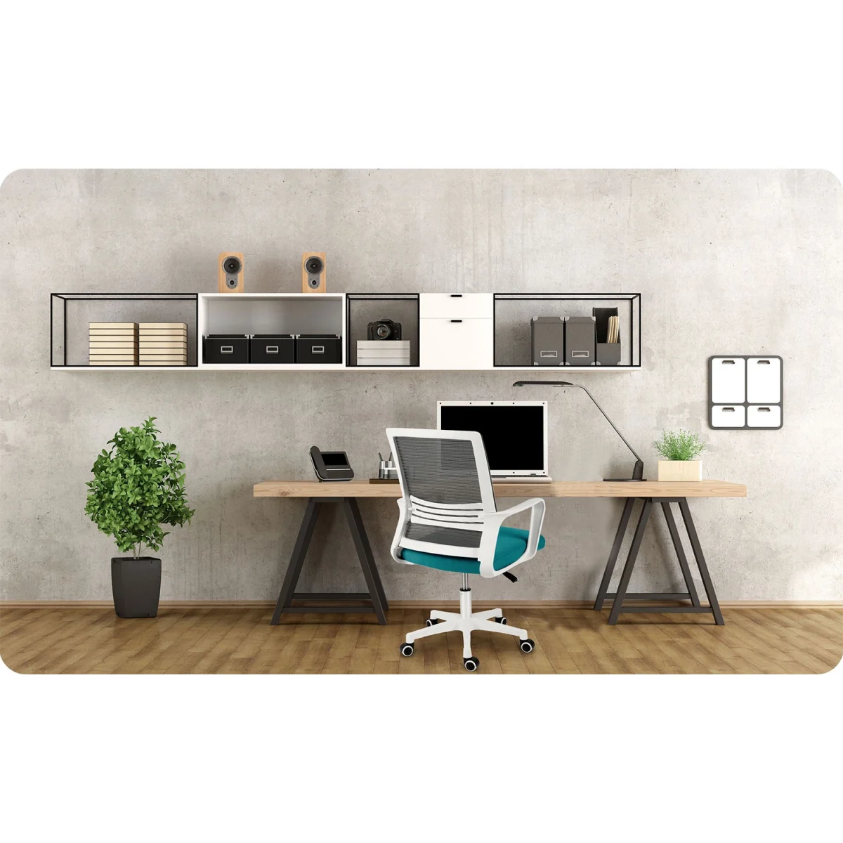 Сучасне офісне крісло з мікросітки Sofatel Corta сіро-бірюзове - Зображення 7