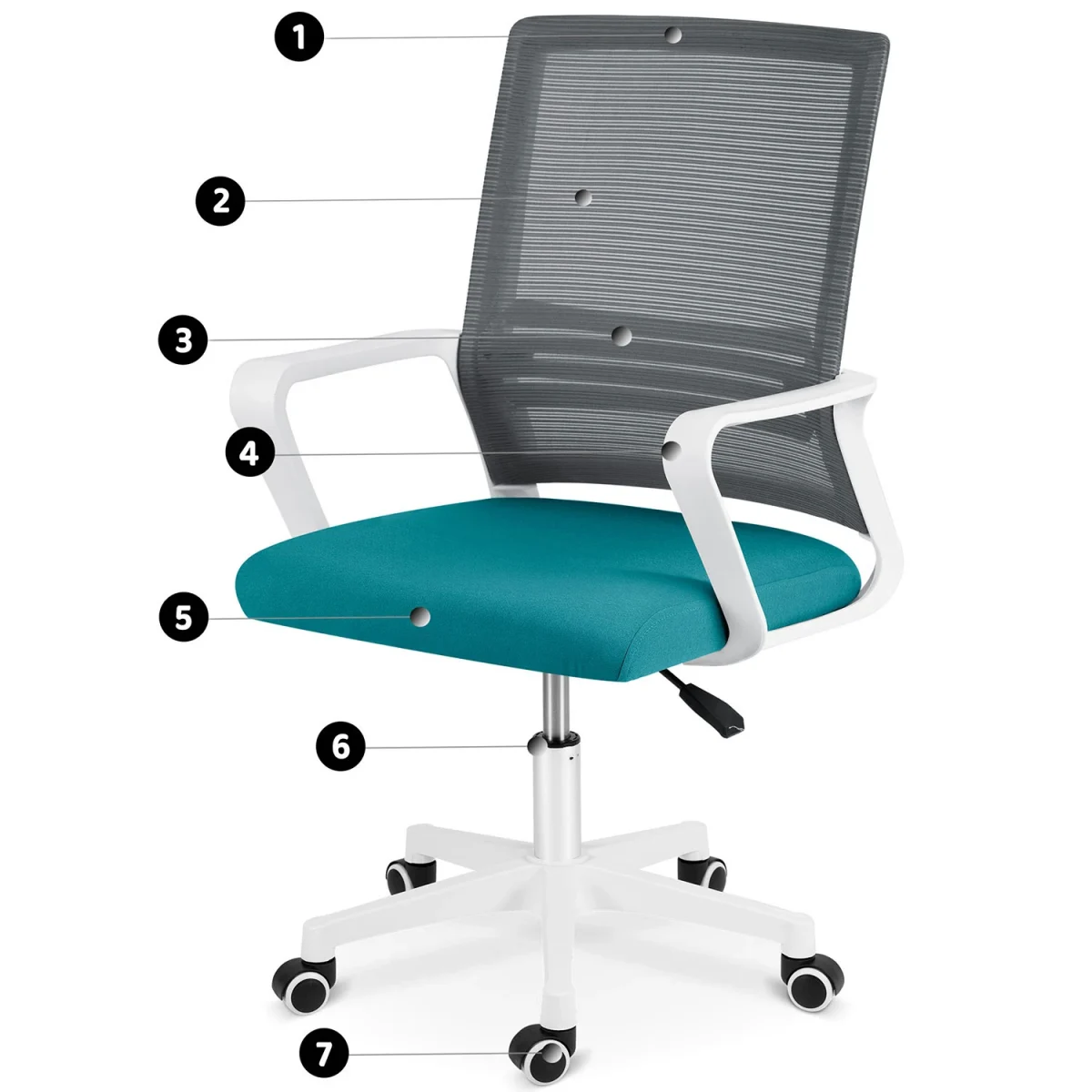 Сучасне офісне крісло з мікросітки Sofatel Corta сіро-бірюзове - Зображення 12