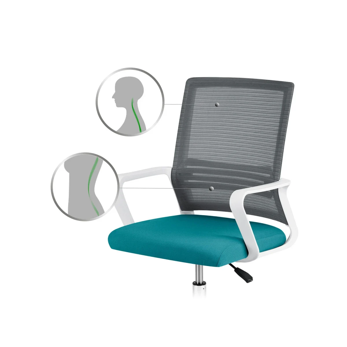 Сучасне офісне крісло з мікросітки Sofatel Corta сіро-бірюзове - Зображення 13