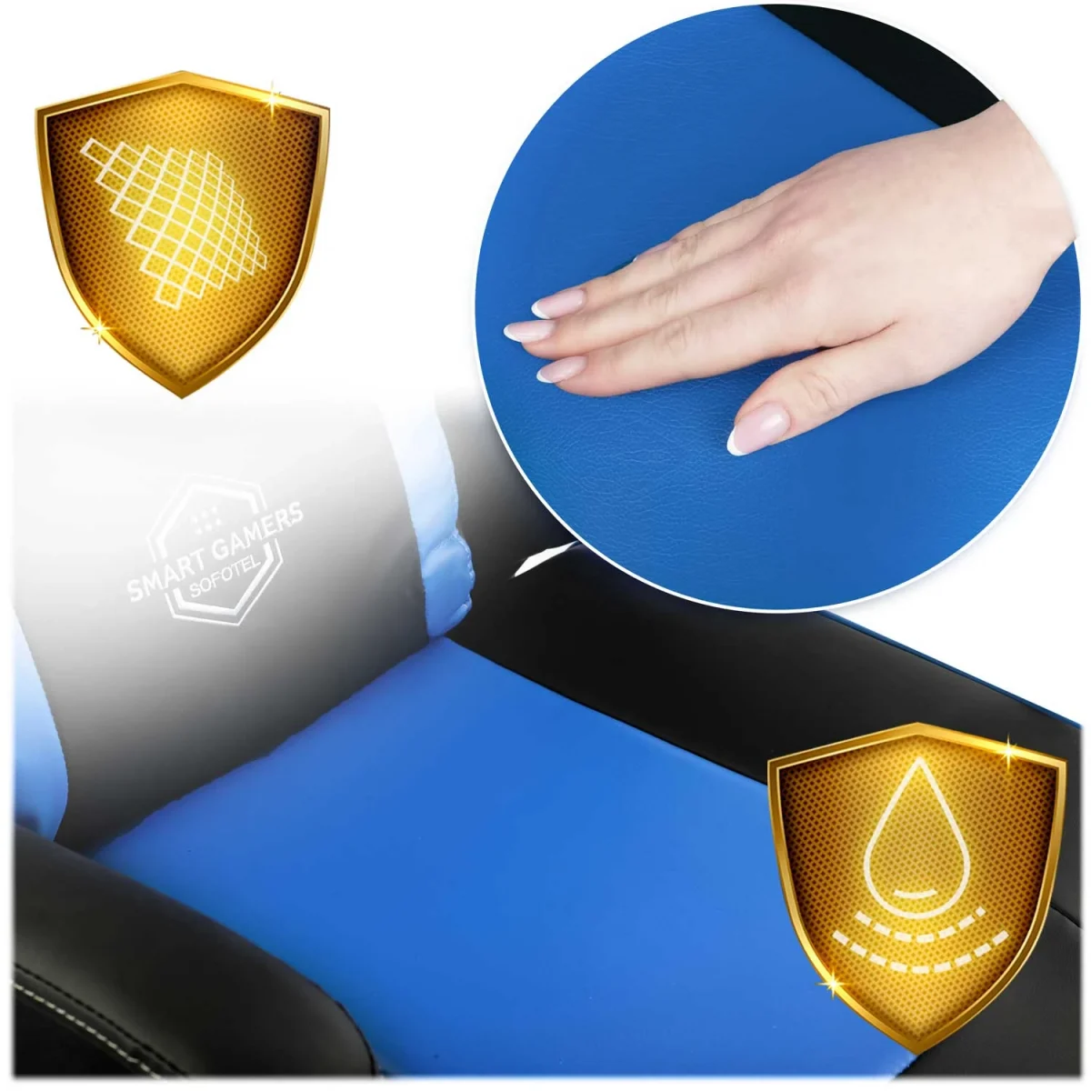 Яскраве геймерське крісло Sofotel Yasuo синє для геймерів - Зображення 10
