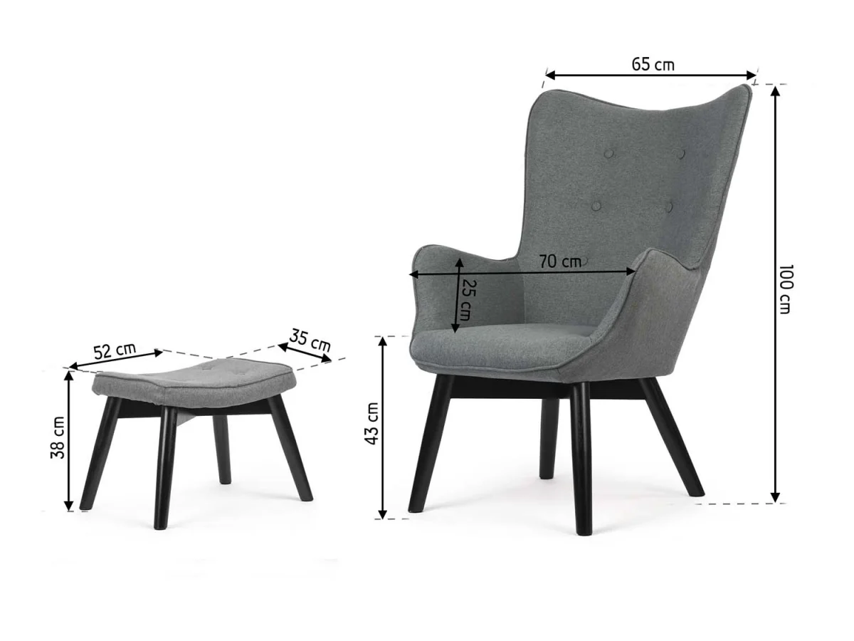 Скандинавське крісло з підніжками сіре - Зображення 10