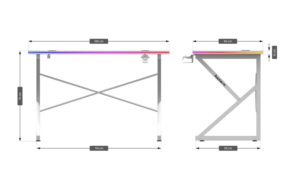 Ігровий стіл Huzaro Hero 1.7 RGB Білий для яскравого геймерського простору - Зображення 9