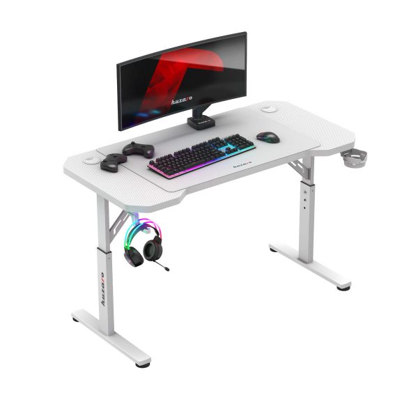 Ігровий стіл Huzaro Hero 2.6 Білий з накладкою для геймерів