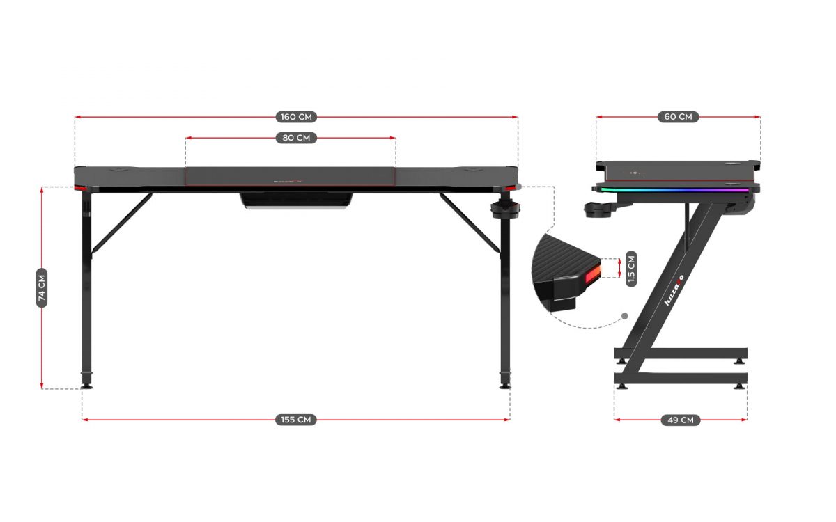 Ігровий стіл Huzaro Hero 4.8 RGB з підсвіткою для геймерів - Зображення 8