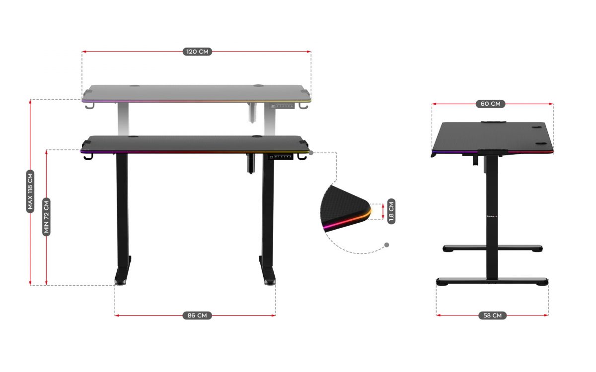 Електричний ігровий стіл Huzaro Hero 8.2 RGB – стильний стіл з підсвіткою для геймерів - Зображення 7