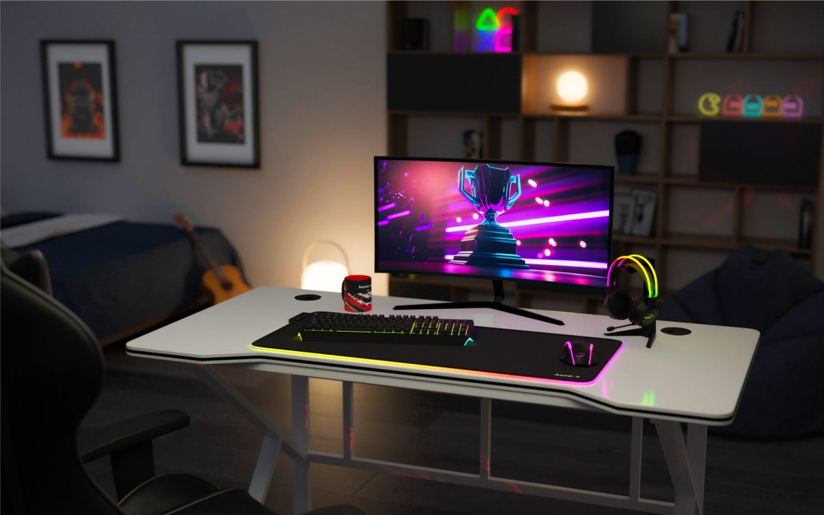 Ігровий стіл Huzaro Hero 1.6 White – просторий та зручний стіл для геймерів з сучасним дизайном - Зображення 9