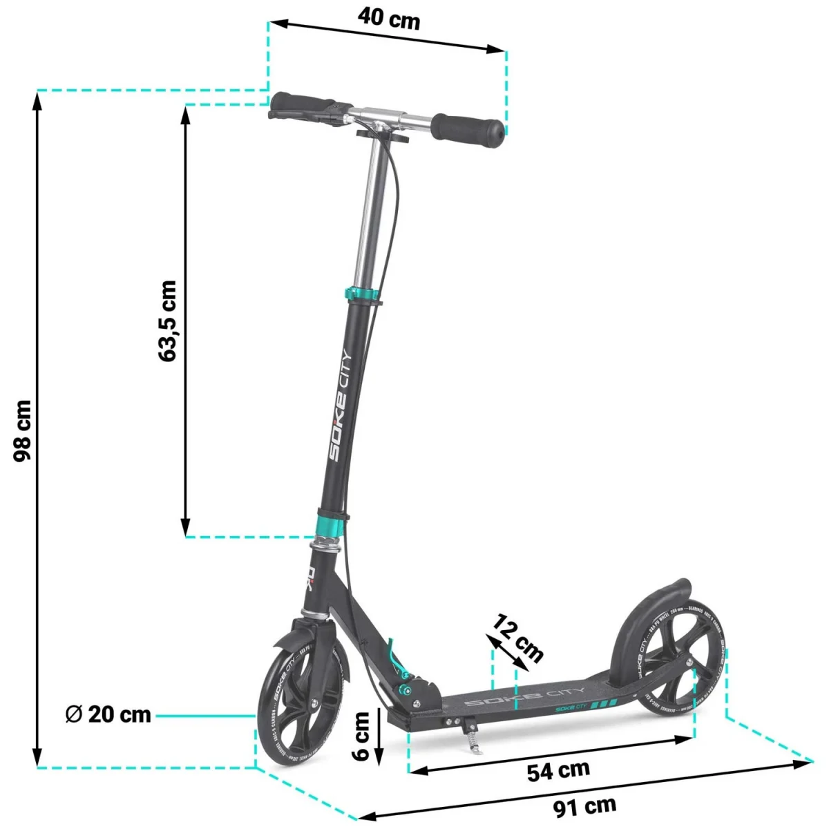 Стильний самокат Soke City чорно-бірюзового кольору для комфортного катання - Зображення 12