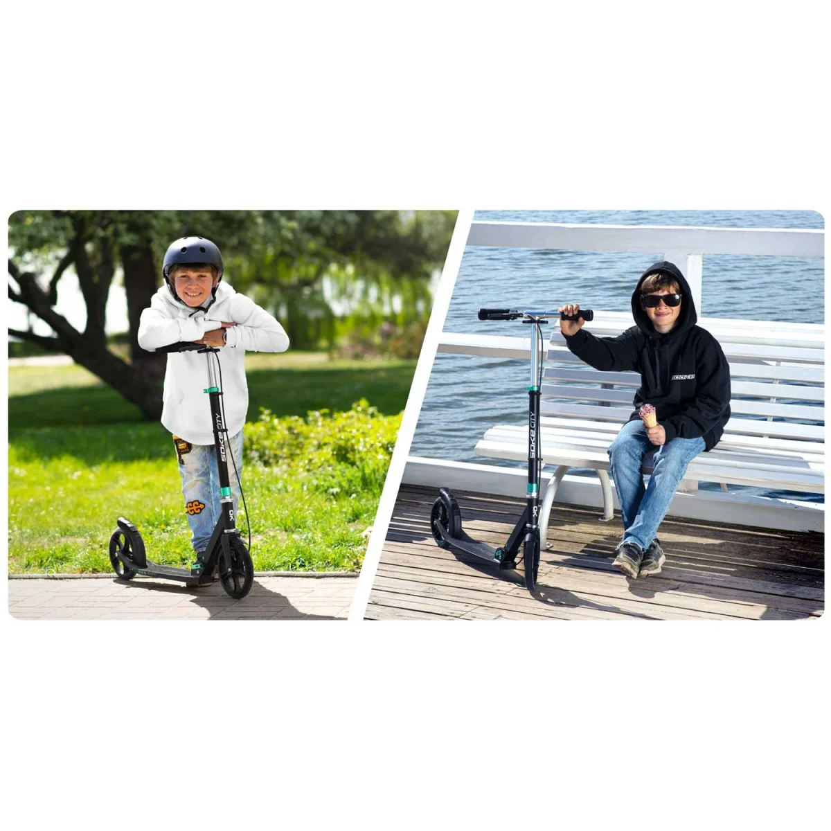 Стильний самокат Soke City чорно-бірюзового кольору для комфортного катання - Зображення 5