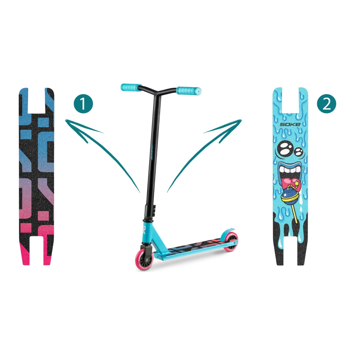 Яскравий трюковий самокат бірюзовий SOKE GO! для молоді - Зображення 13