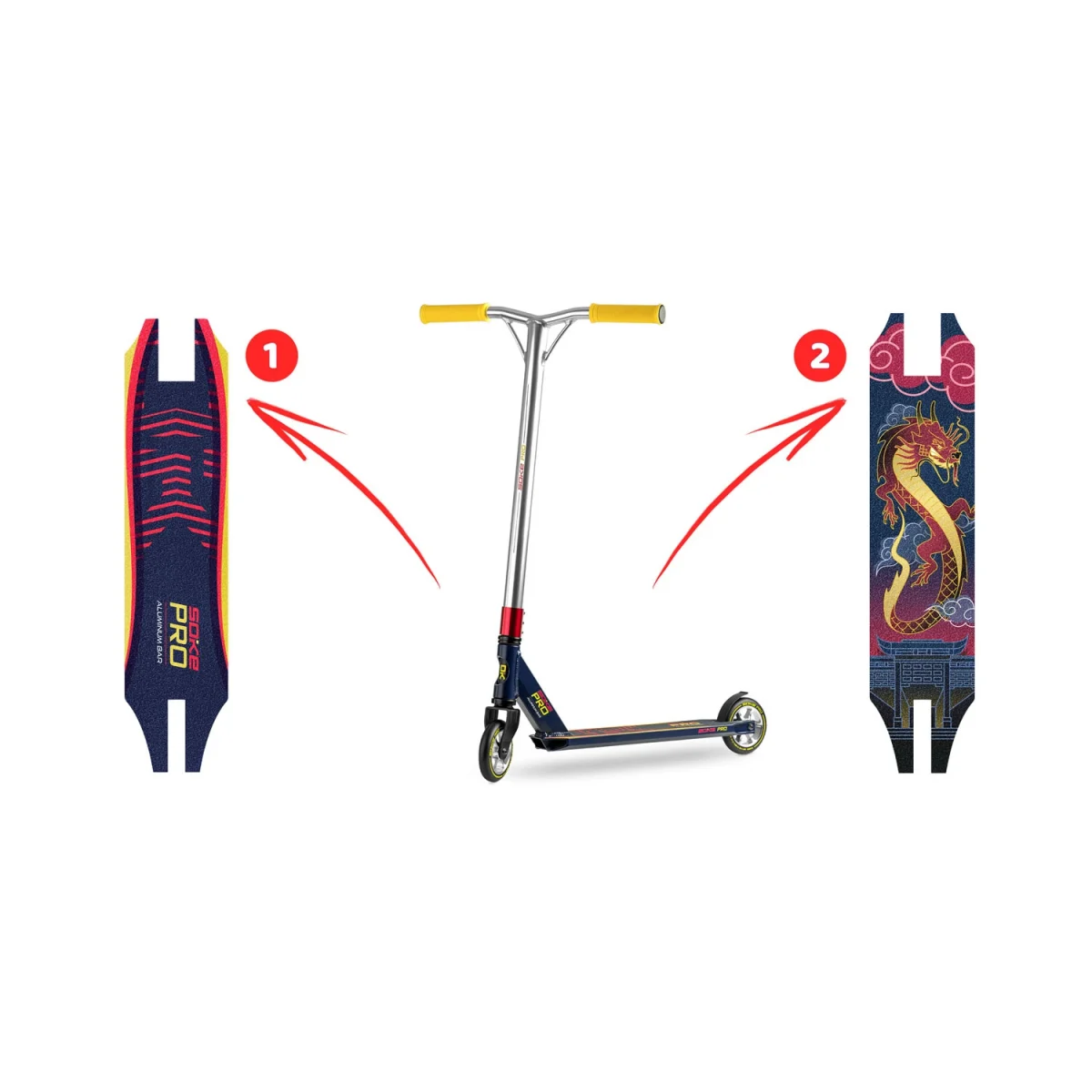 Трюковий самокат SOKE PRO темно-синьо-червоний для професіоналів - Зображення 12