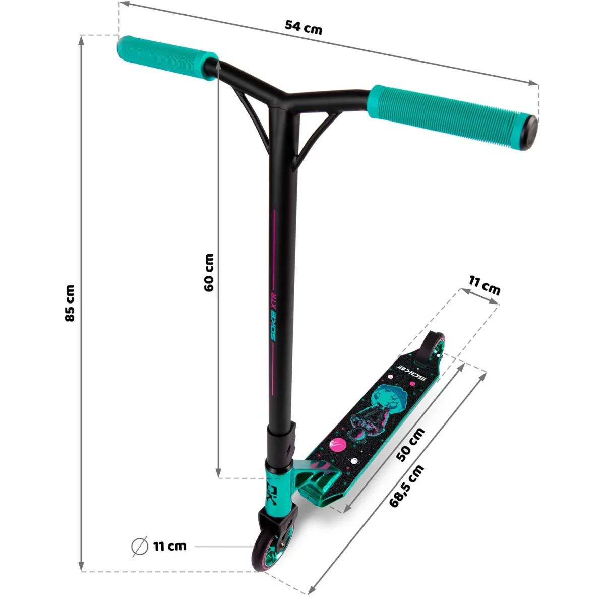 Яскравий самокат SOKE XTR бірюзово-рожевий для трюків та швидкості - Зображення 13
