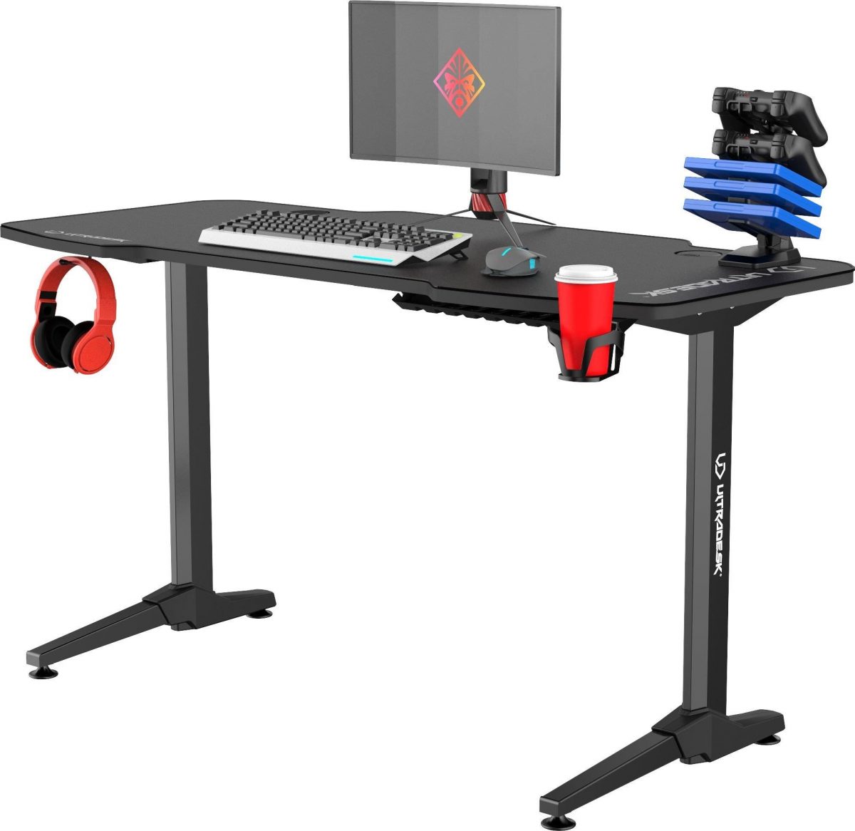 i-biurko-ultradesk-frag-black Ігровий стіл ULTRADESK FRAG Black з підкладкою для додаткового комфорту - Зображення 1
