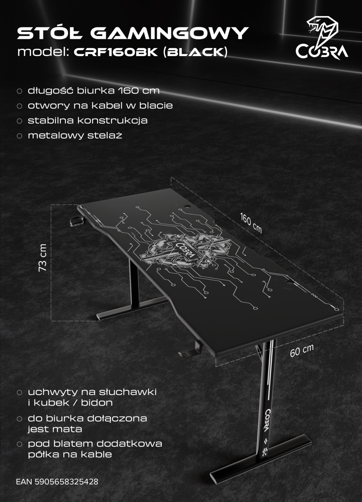 Геймерський стіл Cobra XL-Mate CRF160BK – простір для геймерів - Зображення 18