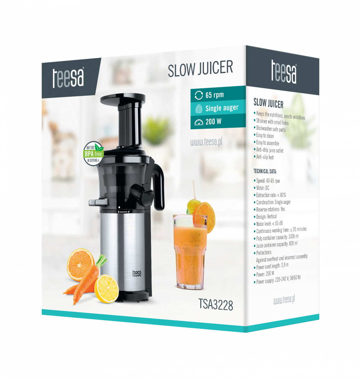 Повільна соковижималка Teesa для овочів і фруктів TSA3228 - Зображення 5