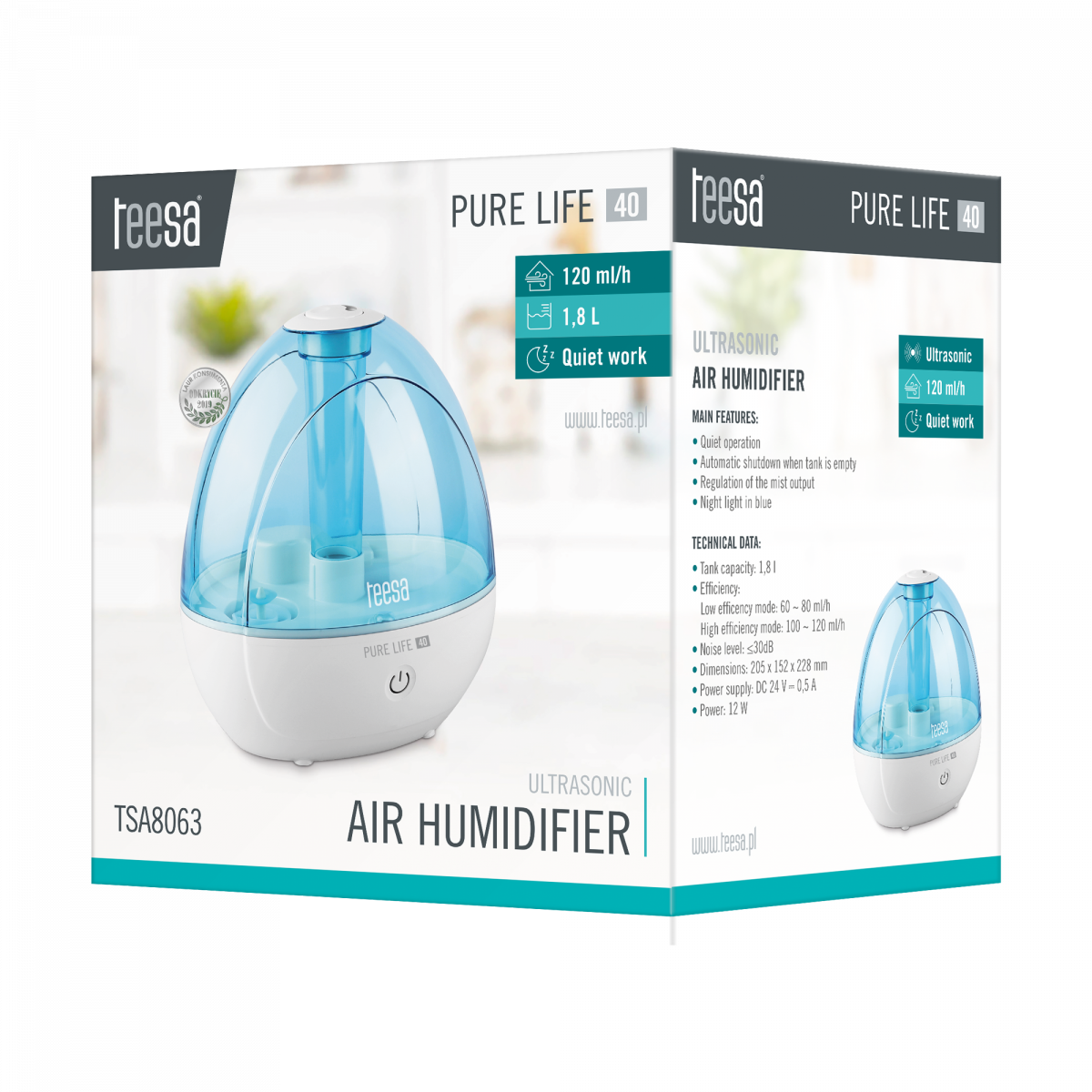 Ультразвуковий зволожувач повітря TEESA PURE LIFE 40 TSA8063 - Зображення 6