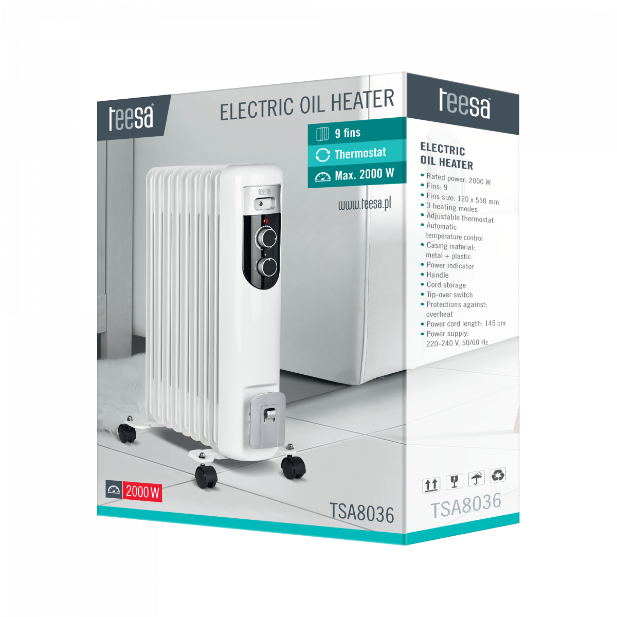 Масляний радіатор Обігрівач Teesa 2000 Вт TSA8036 - Зображення 4
