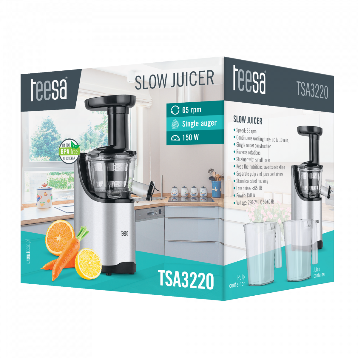 Повільна соковижималка Teesa для овочів і фруктів TSA3220 - Зображення 6