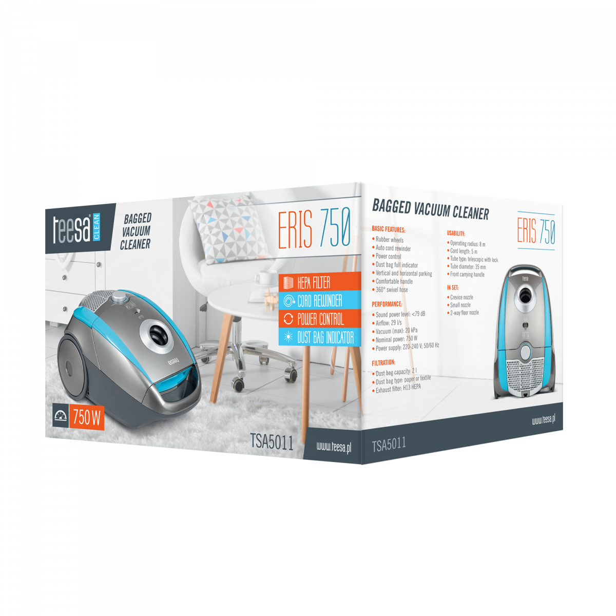 Мішковий пилосос Teesa ERIS 750 TSA5011 - Зображення 8