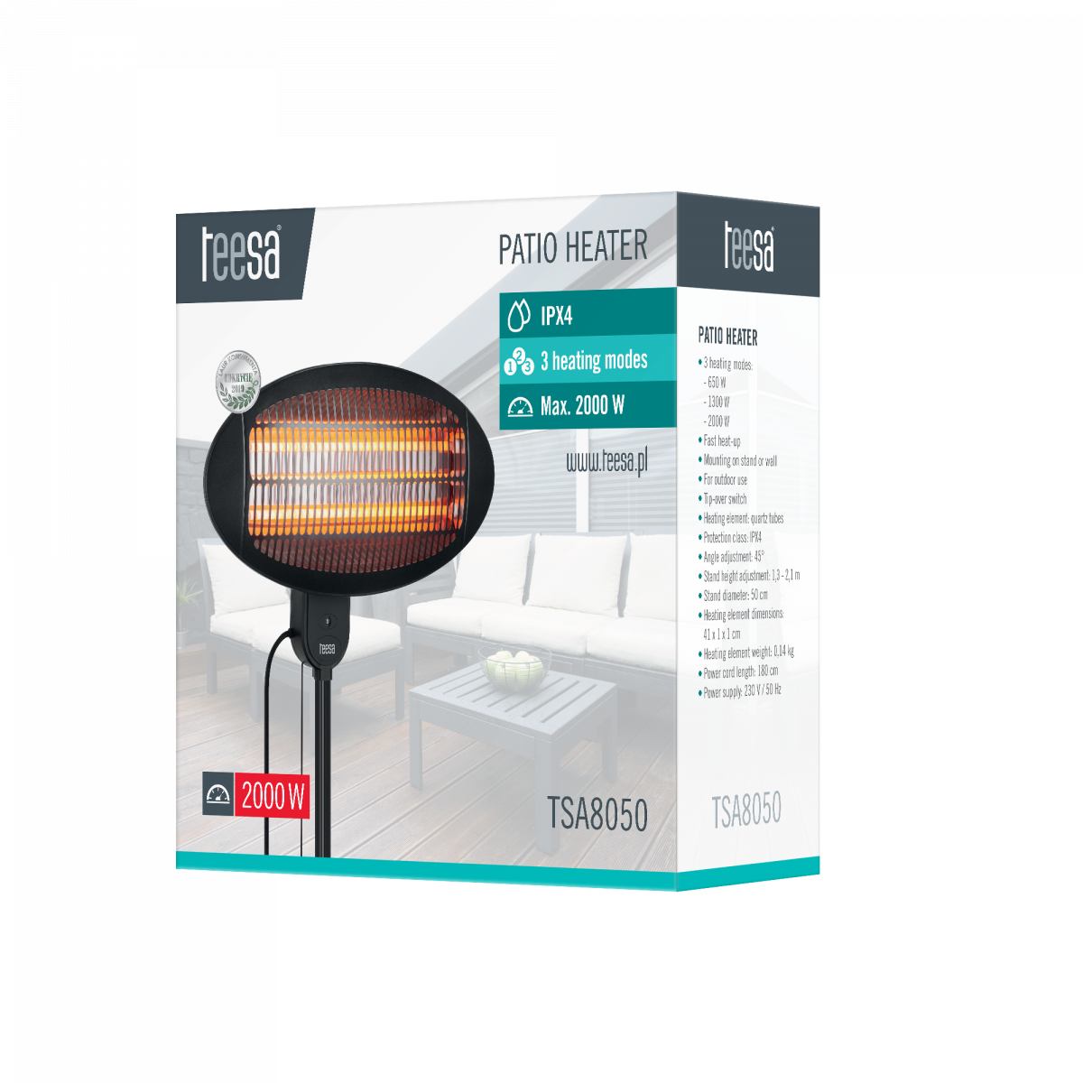 Інфрачервоний обігрівач для тераси Teesa TSA8050 - Зображення 4