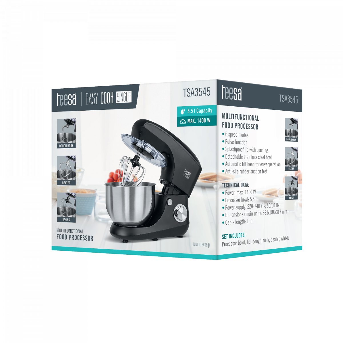 Кухонний комбайн Teesa EASY COOK SINGLE TSA3545-W - Зображення 4