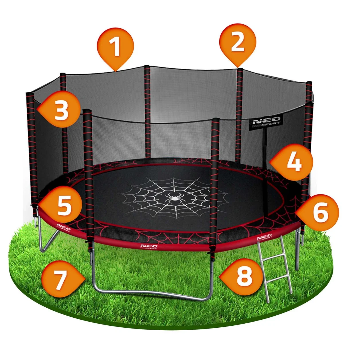 Садовий батут Neo-Sport 12 футів/374 см із зовнішньою сіткою та драбиною - Зображення 9