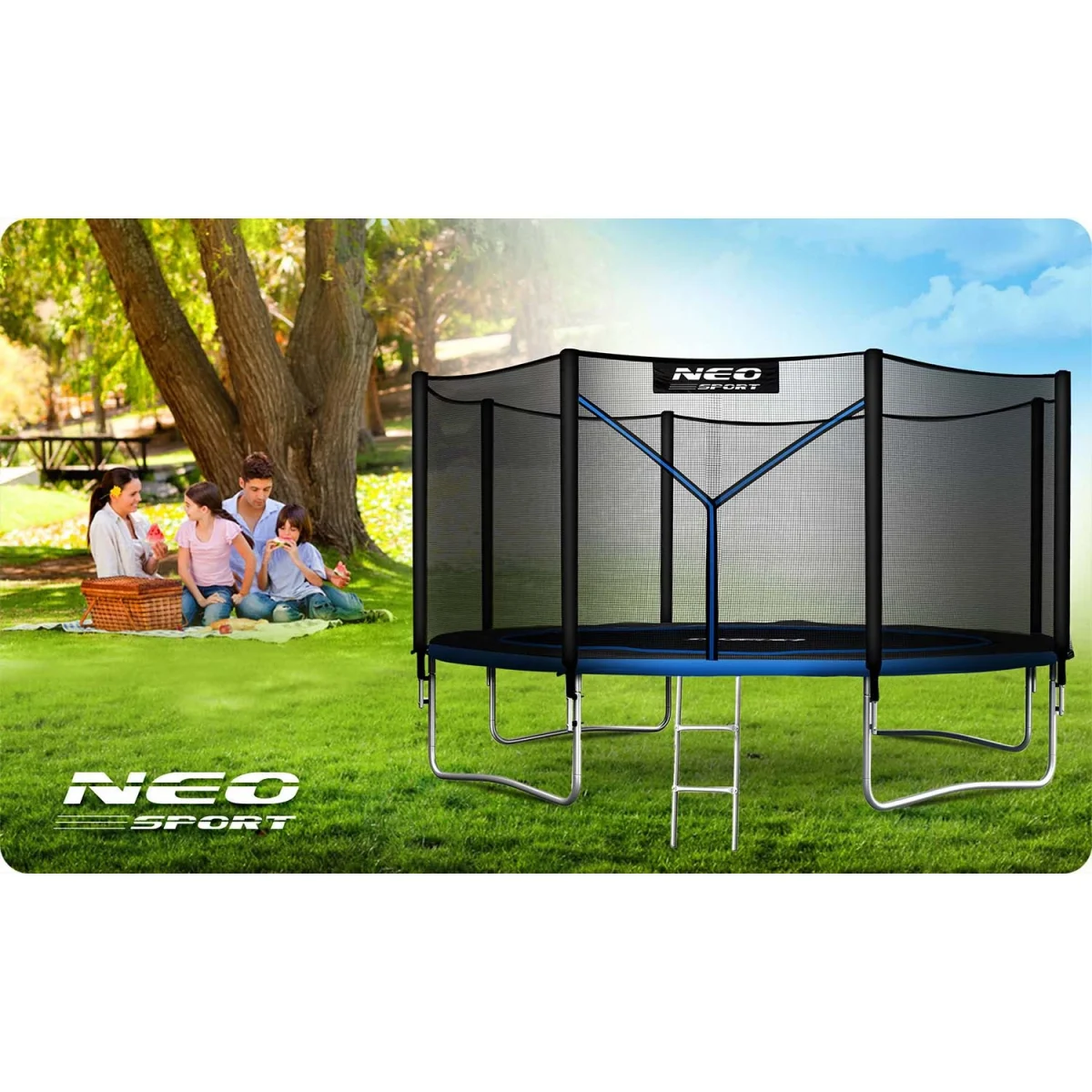 Просторий садовий батут Neo-Sport 12 футів із зовнішньою сіткою і драбиною - Зображення 7